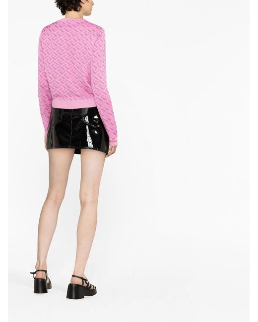 Versace Pink La Greca Cardigan In Viscose And Silk Blend