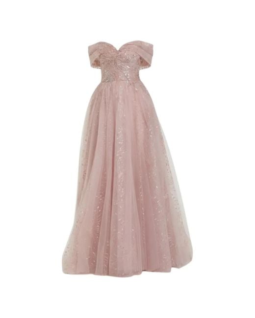 Mac Duggal Pink Robe Longue À Broderies En Tulle