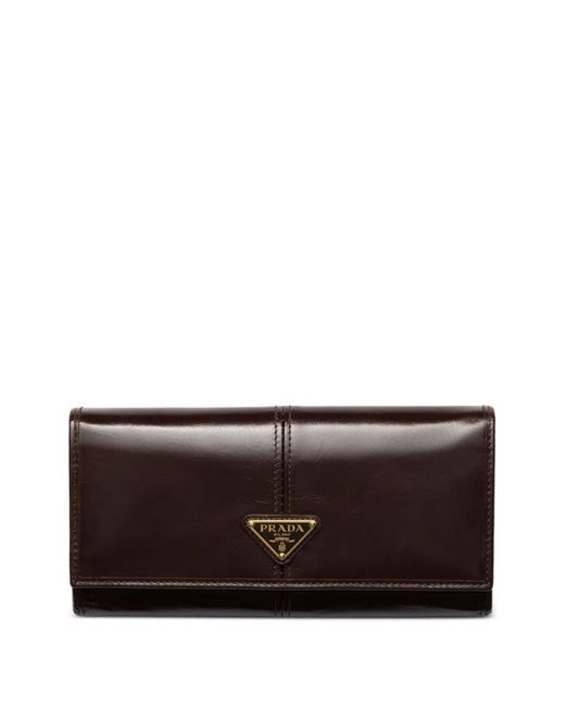 Prada Brown Logo-Plaque Leather Wallet