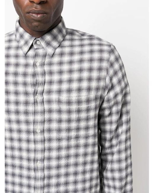 Officine Generale Gray Graphic-Print Seersucker Shirt for men