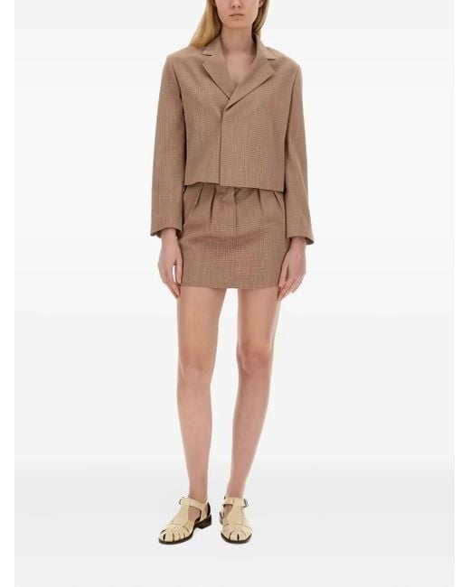 Alysi Brown Checked Cropped Jacket