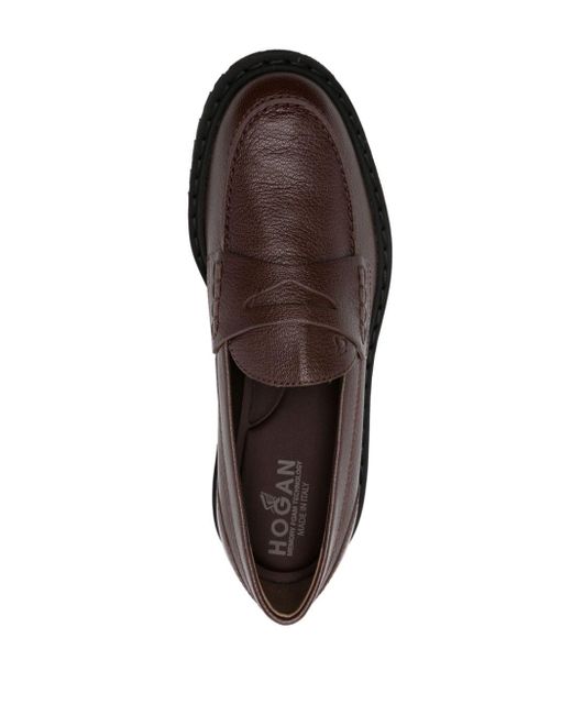 Hogan Brown Logo-debossed 35mm Leather Loafers