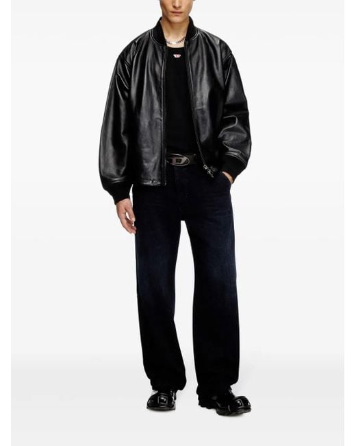 DIESEL Black Leather Biker Jacket For for men