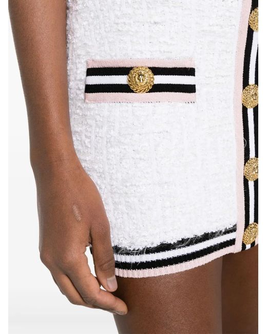 Balmain White Maze Monogram-Jacquard Miniskirt