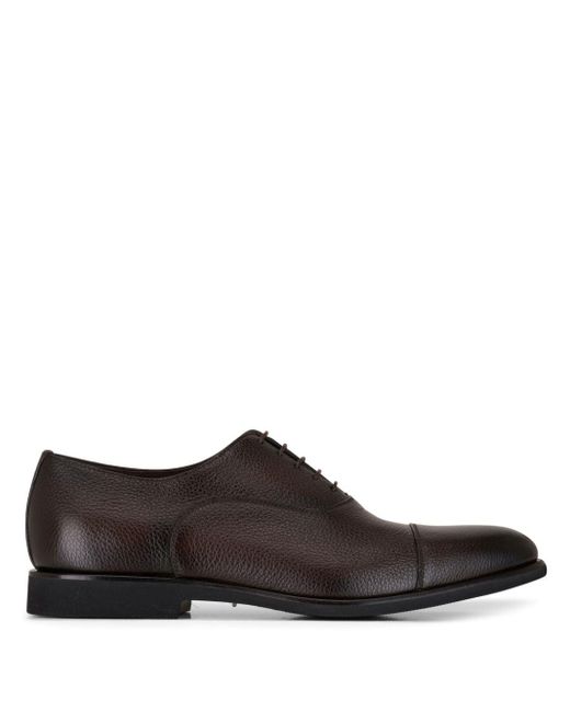 Santoni Brown Grained-leather Oxford Shoes for men