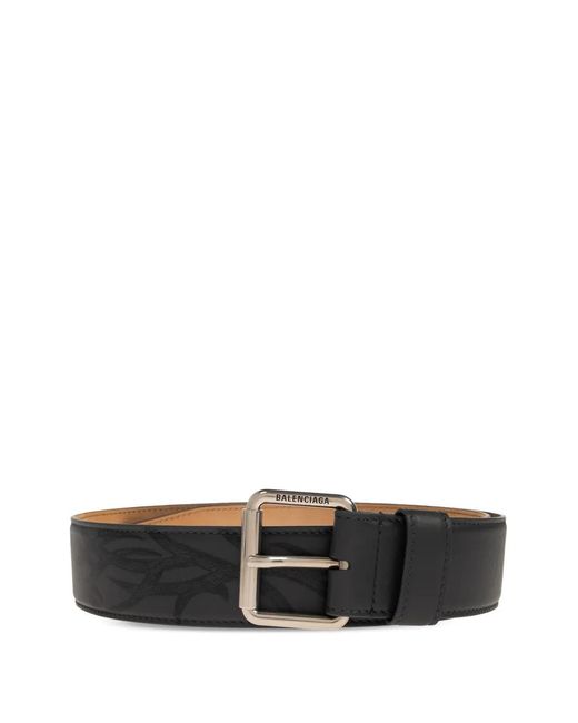 Balenciaga White Buckle Patterned Leather Belt for men