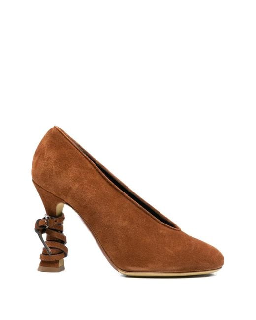 Moschino Brown Laced Leather Pumps