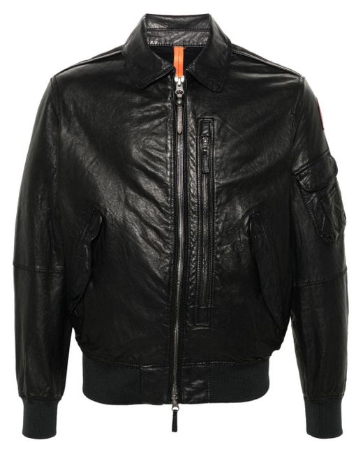 Parajumpers Black Logo-appliqué Leather Bomber Jacket for men
