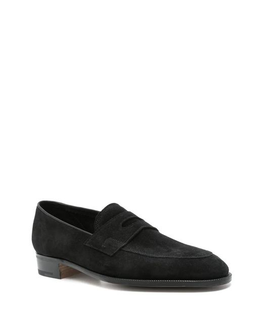John Lobb Black Suede Loafers for men