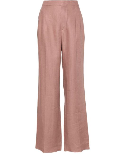 Tagliatore Pink Pleat-detail Linen Trousers