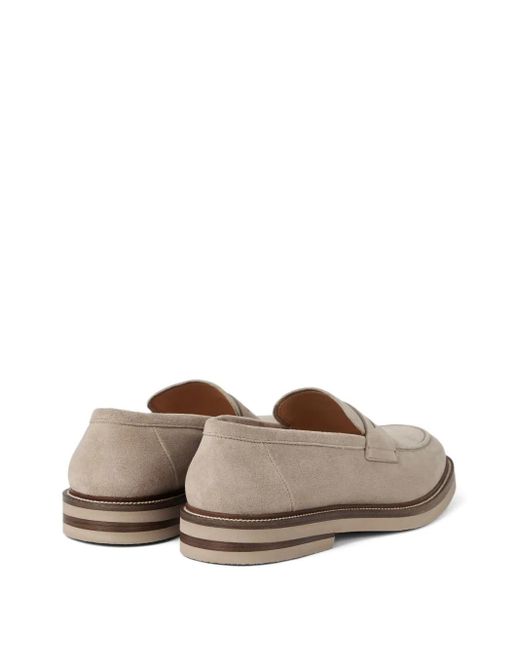 Brunello Cucinelli Brown Penny-Suede Loafers for men