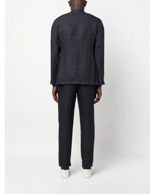 Boglioli Blue Single-Breasted Check-Pattern Linen Suit for men