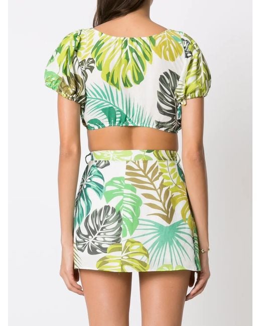 Amir Slama Green Palm Leaf Print Cropped Top