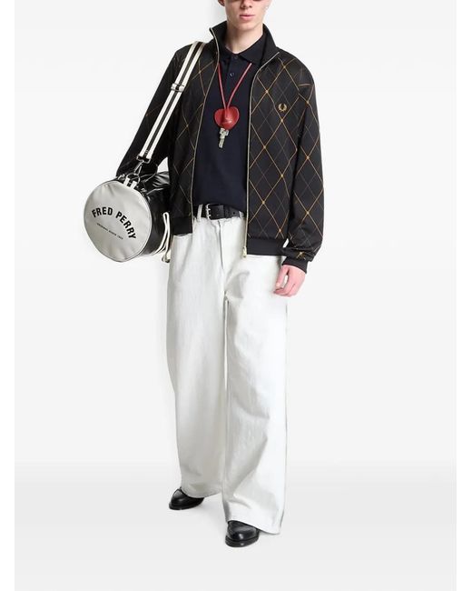 Fred Perry Black Argyle-Pattern Track Jacket for men
