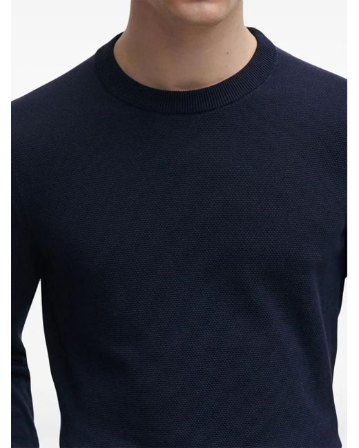 Boss Blue Crew-Neck Cotton Jumper for men