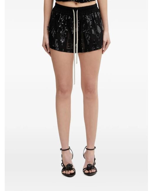 Rick Owens Black Sequin-Embellished Drawstring Shorts