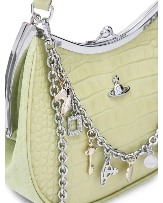 Vivienne Westwood Metallic Charm Frame Croc-Effect Shoulder Bag