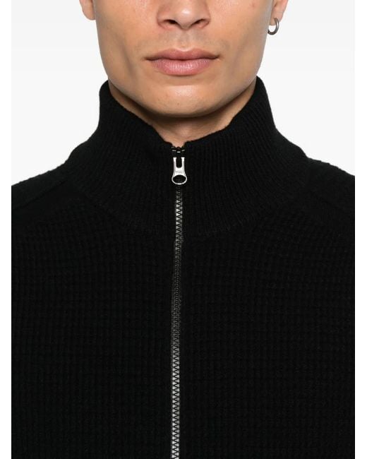 Stone Island Black Ribbed Zip-Up Cardigan for men