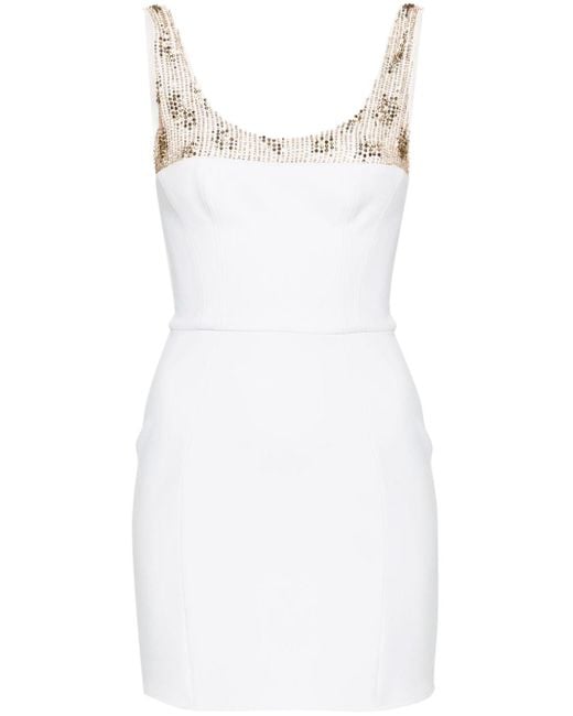 Elisabetta Franchi White Beaded Crepe Mini Dress