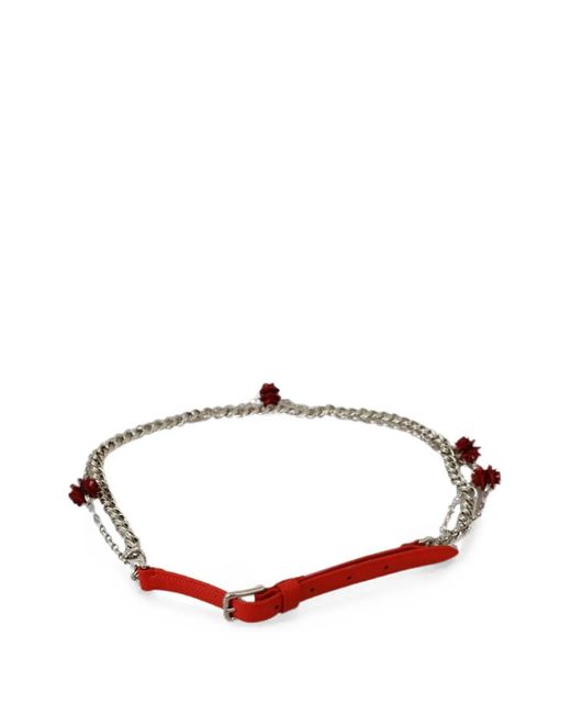Dolce & Gabbana White Floral-Embellished Chain-Link Belt