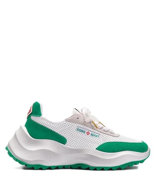 Casablanca Green Perforated-Panel Logo-Patch Sneakers for men