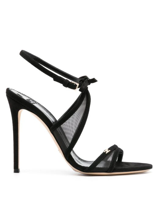 Elisabetta Franchi Black 105mm Mesh-panels Suede Sandals