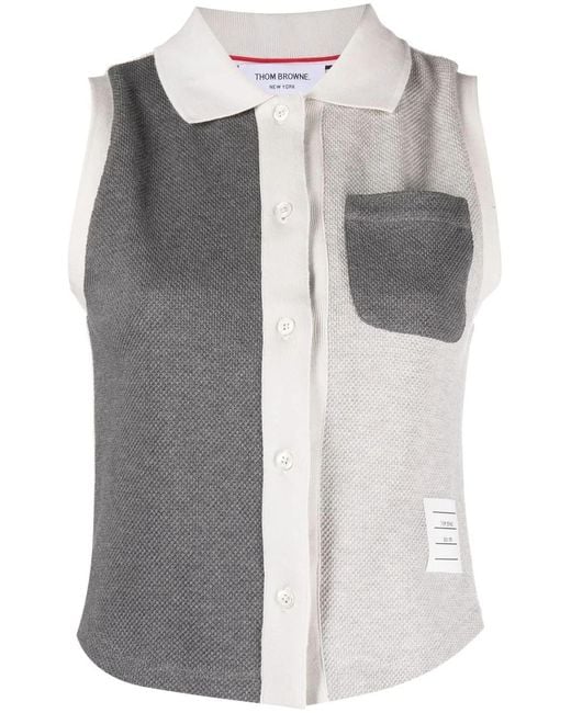 Thom Browne Gray Colourblock Sleeveless Polo Top