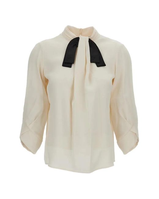 Elisabetta Franchi White Pussy-Bow Long-Sleeve Blouse