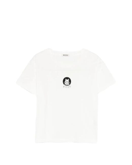 Bode White Round-Neck Cat-Detail T-Shirt