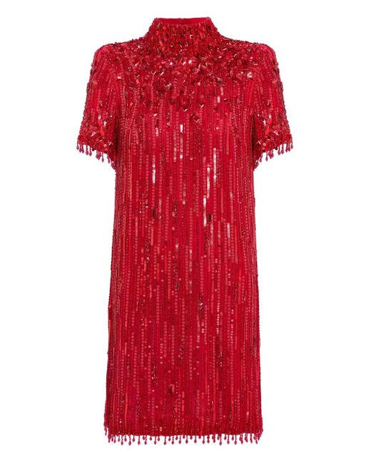 Jenny Packham Red Snapdragon Sequin-Embellished Mini Dress
