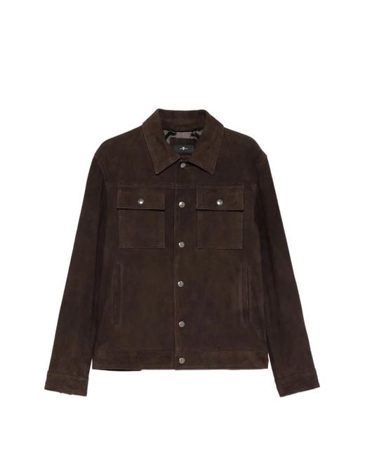 7 For All Mankind Brown Suede-Finish Press-Stud Jacket for men