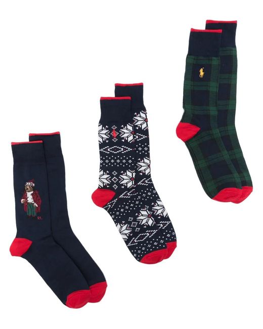 Polo Ralph Lauren White Mid-Calf Patterned Socks Pack for men