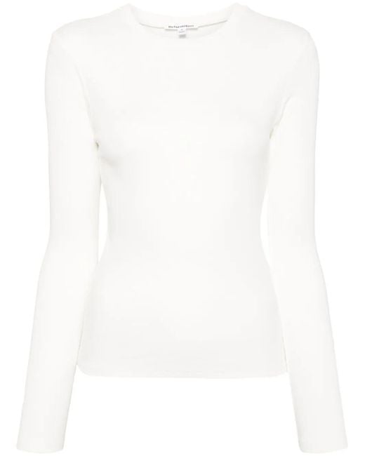 Reformation White Davy Ribbed-Knit Long-Sleeve T-Shirt