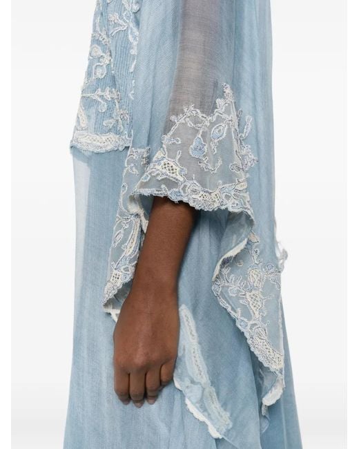 Ermanno Scervino Blue Embroidered Maxi Dress