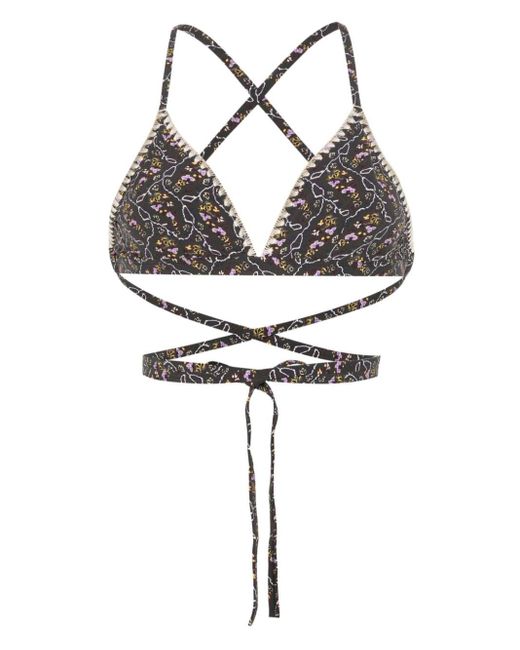 Isabel Marant Black Solange Floral-print Bikini Top