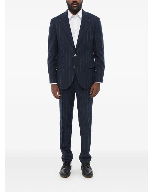 Brunello Cucinelli Blue Pinstripe Cotton Suit for men