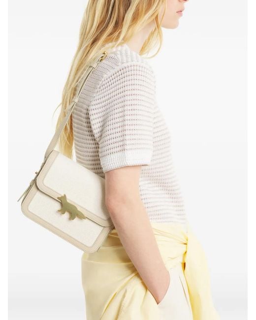 Maison Kitsuné Natural Edie Fox-Plaque Leather-Trim Shoulder Bag