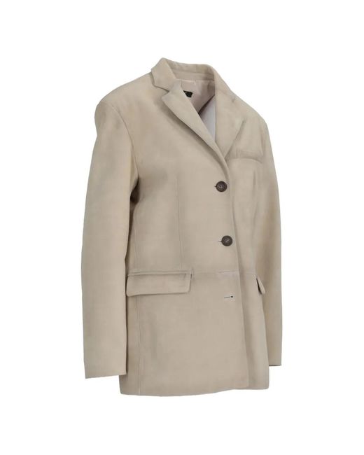 LA ROSE Natural Button Suede Jacket