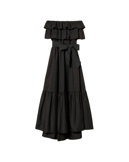 Twinset Black Ruffled Off-Shoulder Midi Dress