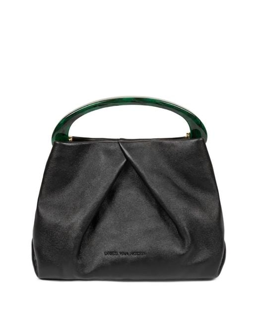 Dries Van Noten Black Small Pleated Leather Tote Bag