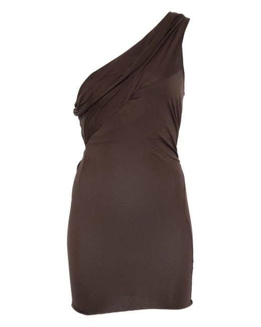 Rick Owens Brown Draped One-Shoulder Top
