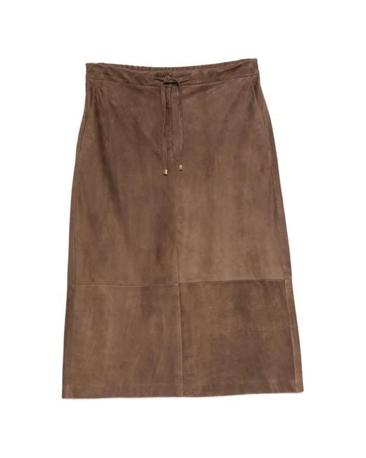 Max Mara Brown Drawstring-Waist Suede Skirt