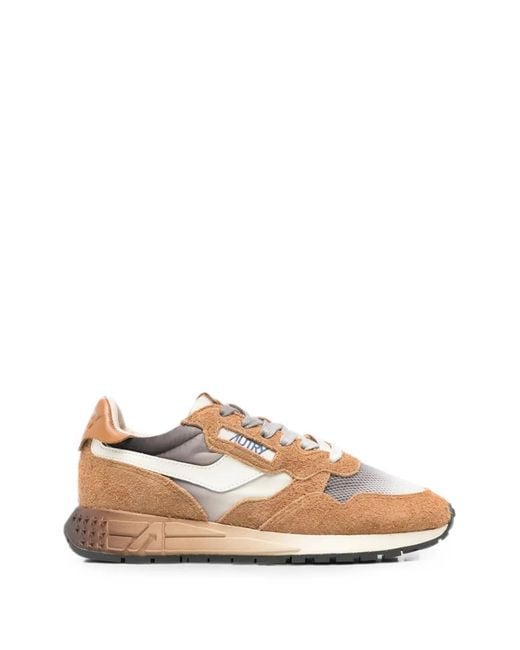 Autry Brown Reelwind Suede-Panel Sneakers