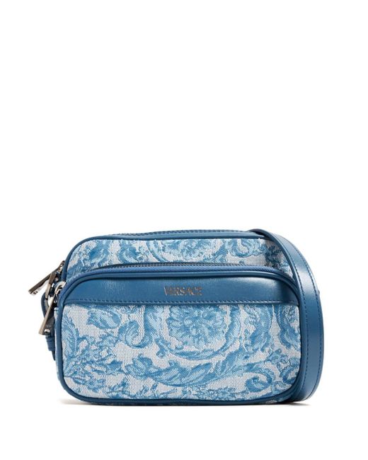 Versace Blue Barocco-print Messenger Bag for men