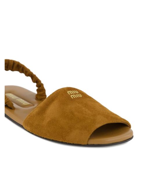Miu Miu Brown Ruches Elastic-Sling Suede Sandals