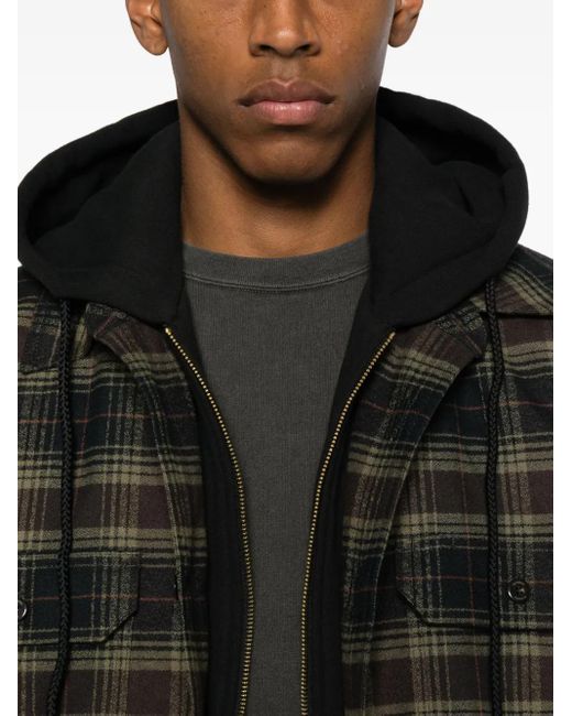 Willy Chavarria Black Ganadero Hooded Flannel Overshirt for men
