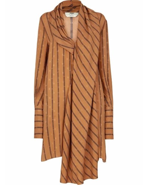 Robe En Soie Karligraphy À Rayures Fendi en coloris Brown