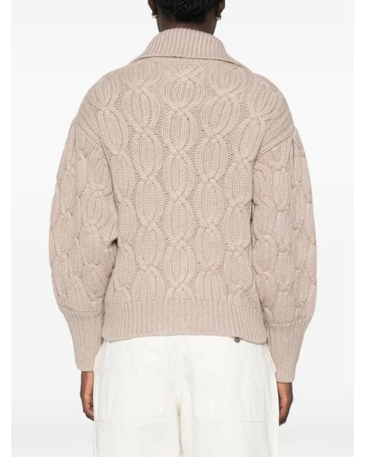 Brunello Cucinelli Natural Cable-Knit Button-Up Cardigan