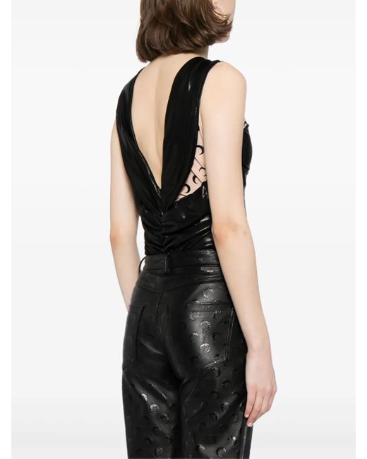 MARINE SERRE Black Logo-Print Bodysuit For Ss24