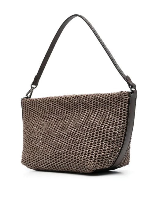 Brunello Cucinelli Brown Raffia-Effect Shoulder Bag